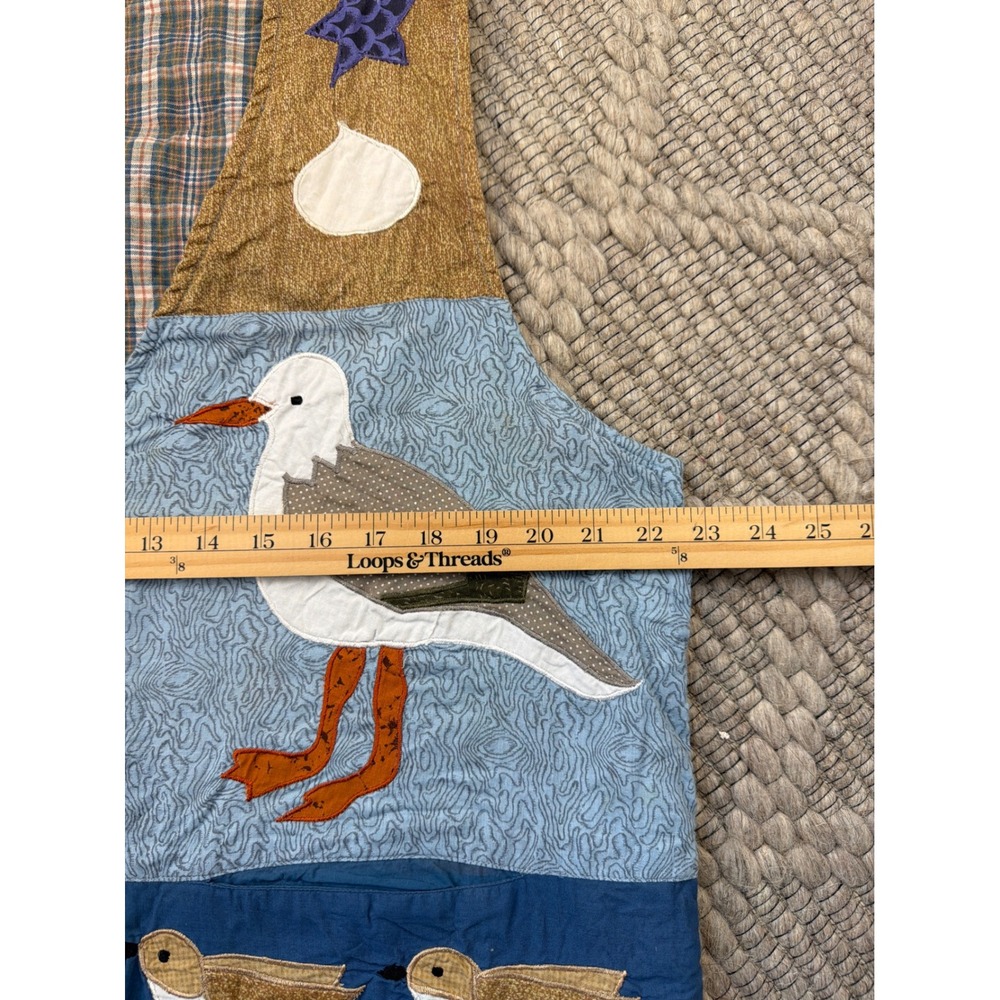 Quilted Applique Vest Women XL Blue Coastal Seagull Bird Artisan Novelty - Picture 6 of 7